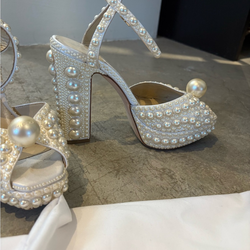 Jimmy Choo Pearl-Studded Ivory Heels - Picture 4 of 14